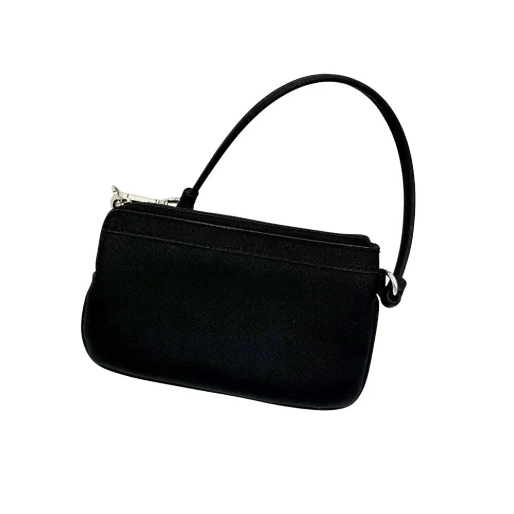 CK Black Saffiano Leather Wristlet Pouch Silver Logo Zip‎ Wallet - Calvin Klein